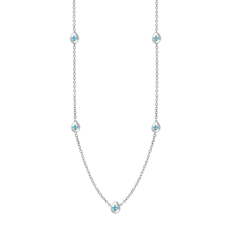 9ct White Gold Turquoise Fleur De Lis Link Disc Chain Necklace - Option1 Value White Gold
