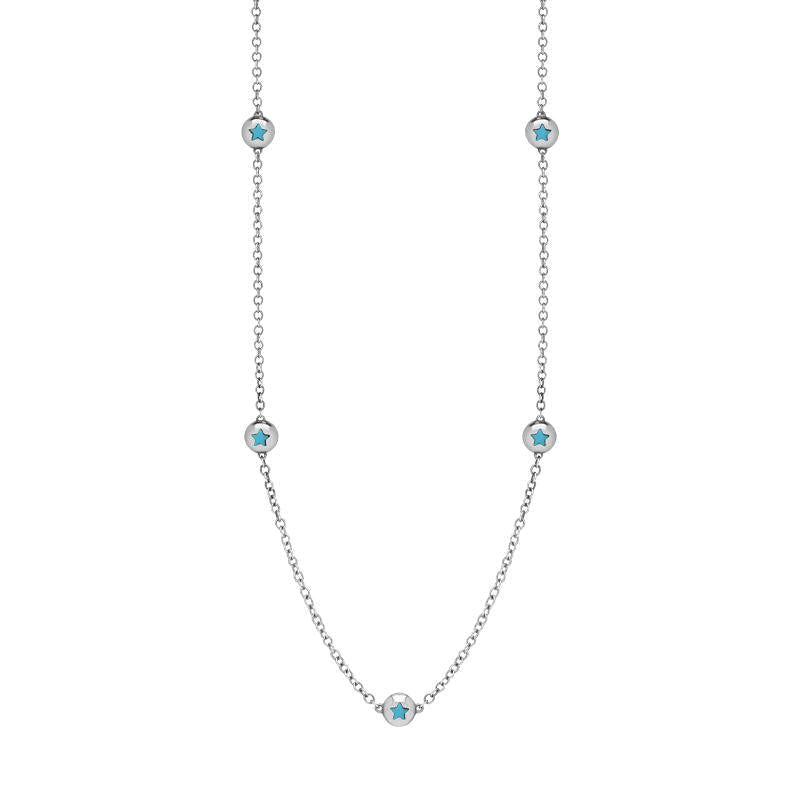 9ct White Gold Turquoise Star Link Disc Chain Necklace - Option1 Value White Gold