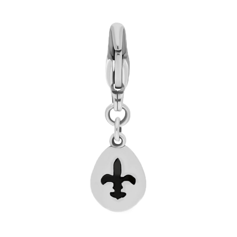 9ct White Gold Whitby Jet Pear Shaped Fleur De Lis Clip Charm - Option1 Value White Gold