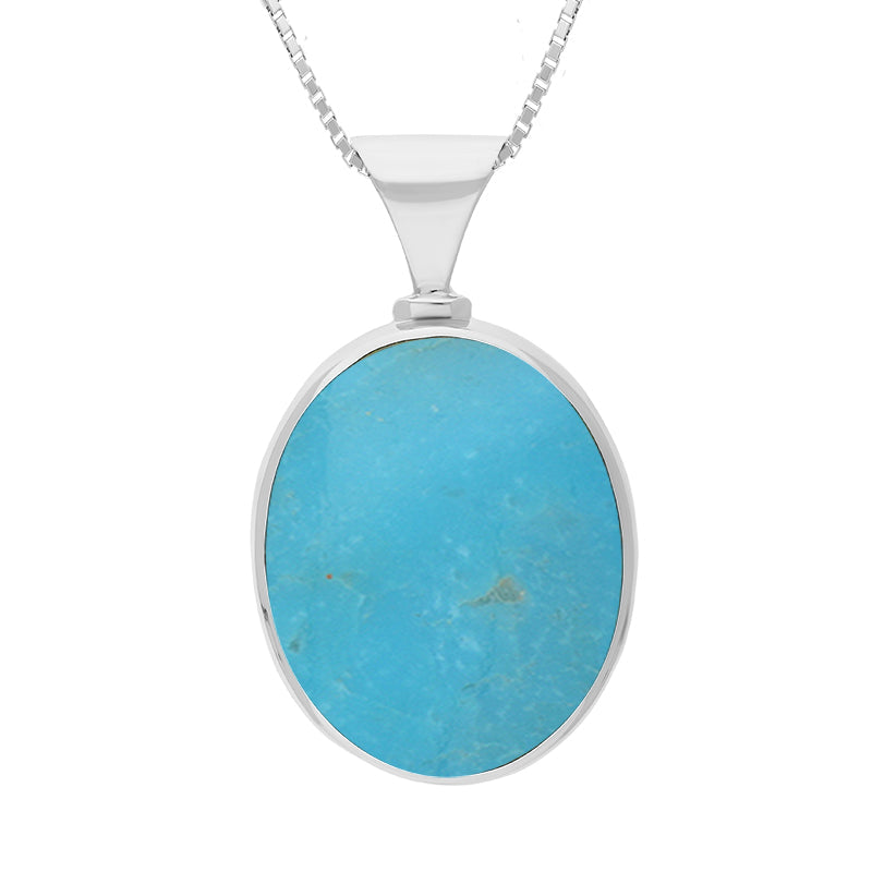 9ct White Gold Whitby Jet Turquoise King's Coronation Hallmark Double Sided Oval Necklace