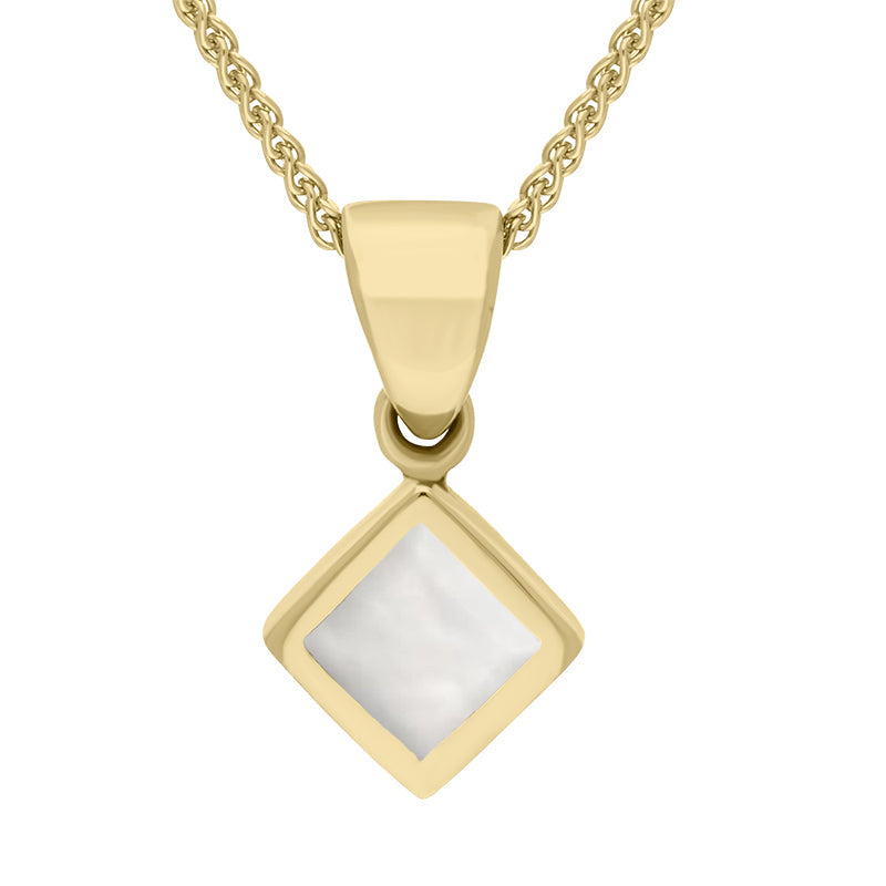 9ct Yellow Gold Mother of Pearl Dinky Square Necklace - Yellow Gold