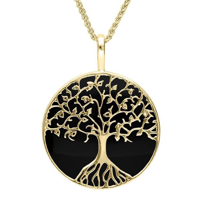 9ct Yellow Gold Whitby Jet Round Tree Of Life Necklace