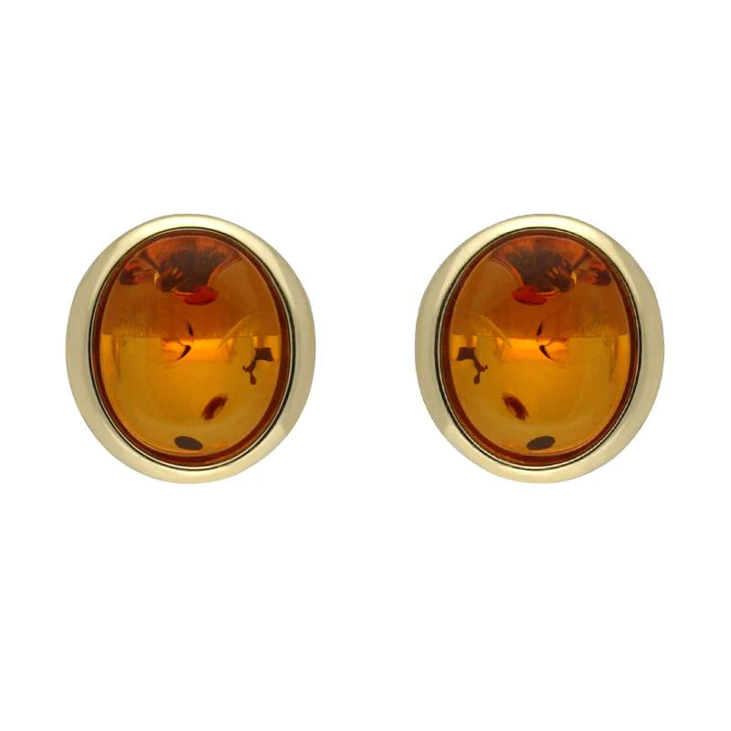 9ct Yellow Gold Amber Framed Oval Stud Earrings D