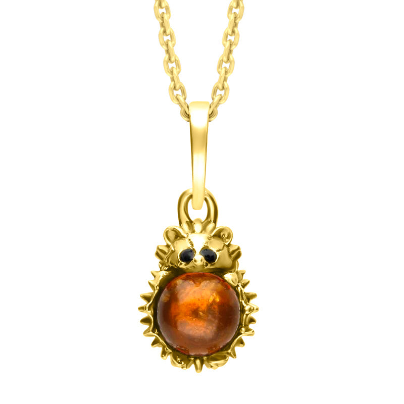 9ct Yellow Gold Amber Tiny Hedgehog Necklace - Yellow Gold