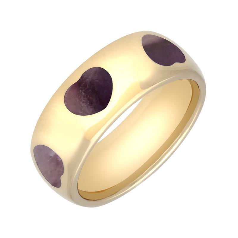 9ct Yellow Gold Blue John 8mm Heart Inlaid Wedding Band Ring - Yellow Gold