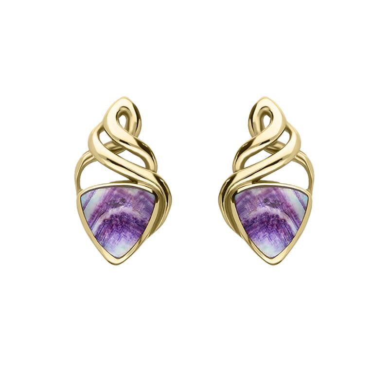 9ct Yellow Gold Blue John Celtic Triangle Stud Earrings