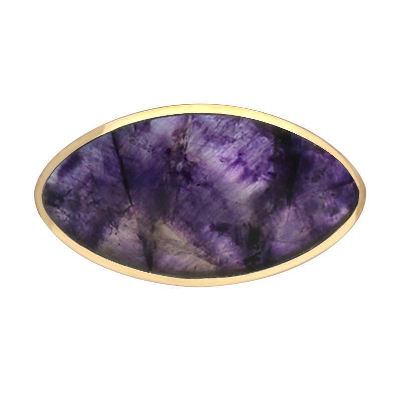 9ct Yellow Gold Blue John Contemporary Oval Brooch - Yellow Gold