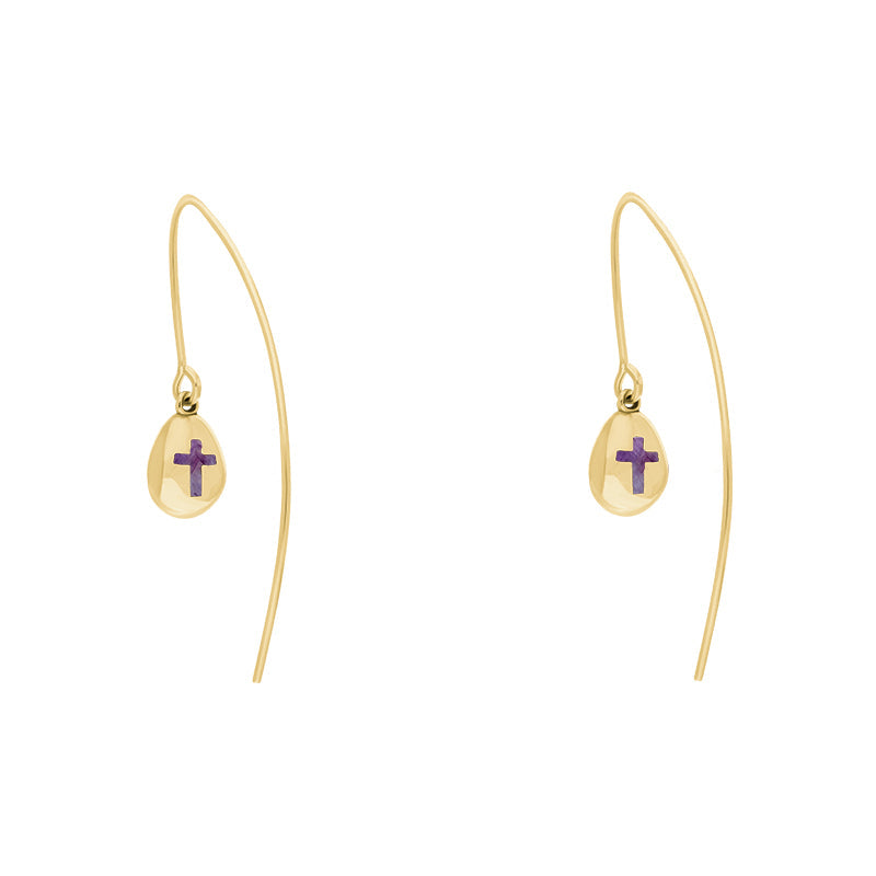 9ct Yellow Gold Blue John Cross Disc Drop Earrings - Yellow Gold