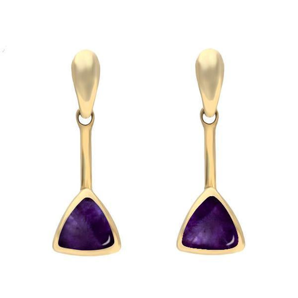 9ct Yellow Gold Blue John Curved Triangle Drop Earrings - Yellow Gold