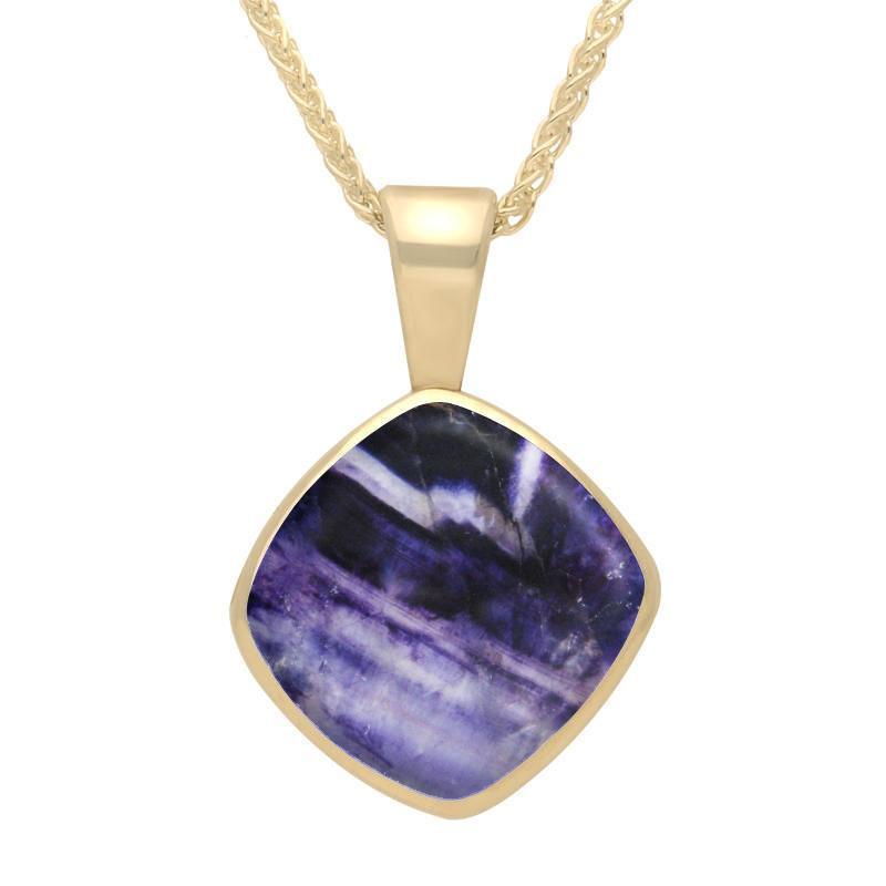 9ct Yellow Gold Blue John Cushion Shaped Necklace - Yellow Gold