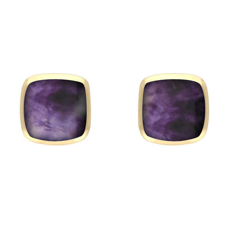 9ct Yellow Gold Blue John Dinky Cushion Stud Earrings - Yellow Gold