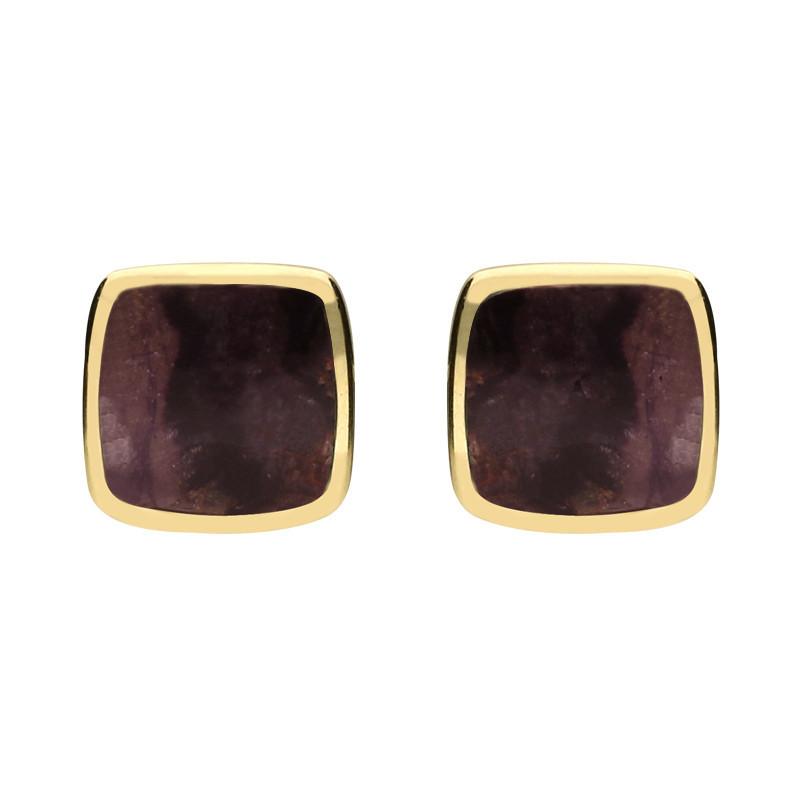 9ct Yellow Gold Blue John Cushion Stud Earrings - Yellow Gold