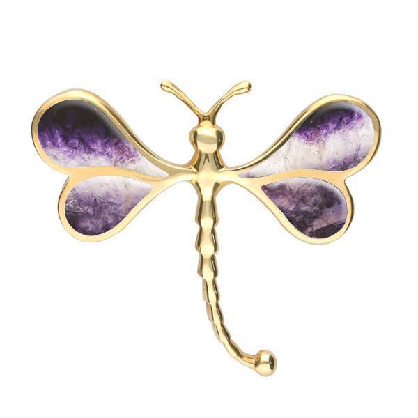 9ct Yellow Gold Blue John Dragonfly Brooch - Yellow Gold