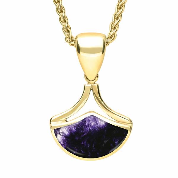 9ct Yellow Gold Blue John Fan Shaped Necklace - Yellow Gold