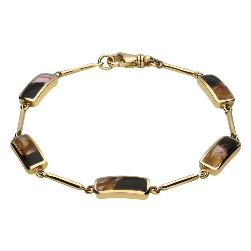 9ct Yellow Gold Blue John Five Stone Oblong Bar Bracelet - Option1 Value Yellow Gold