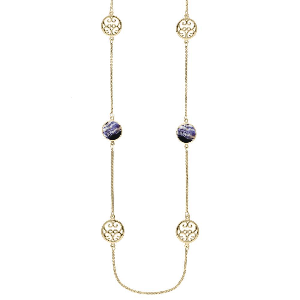 9ct Yellow Gold Blue John Flore Filigree Single Row Necklace