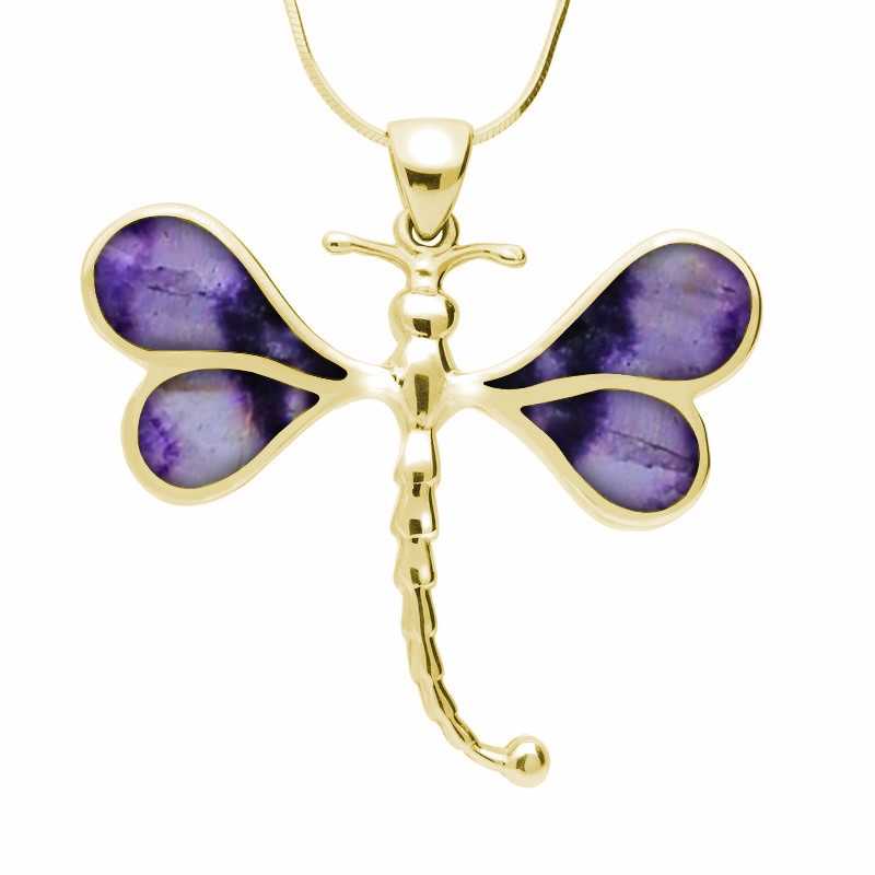 9ct Yellow Gold Blue John Four Stone Dragonfly Necklace