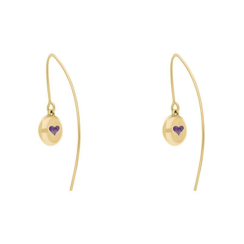 9ct Yellow Gold Blue John Heart Disc Drop Earrings - Yellow Gold
