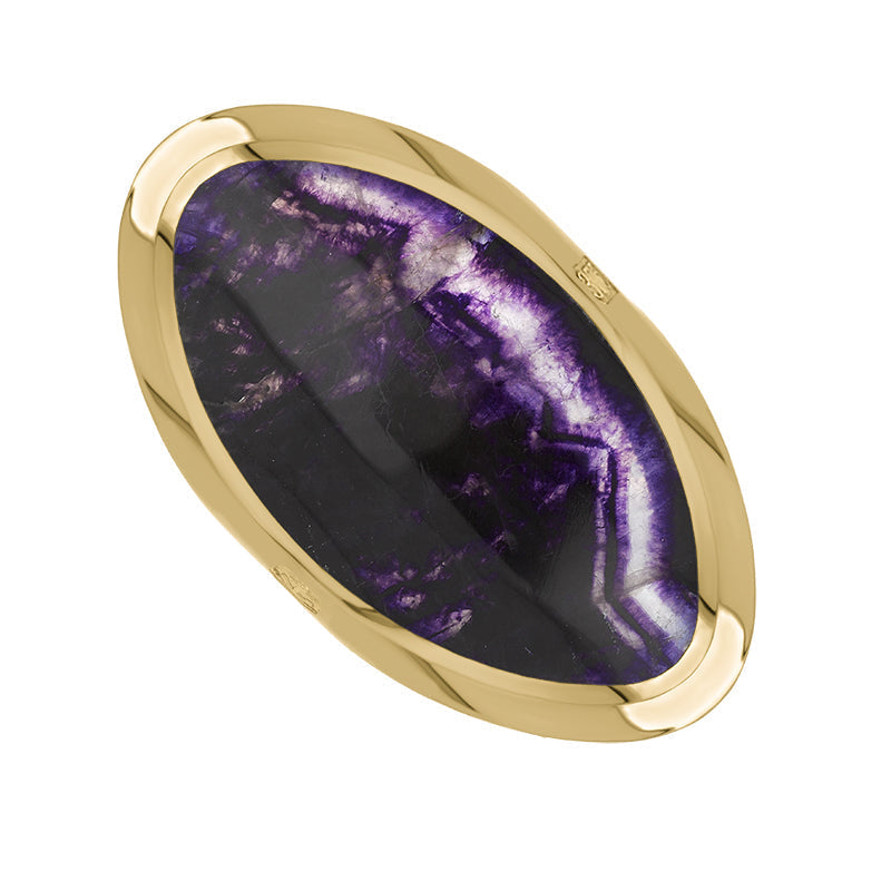9ct Yellow Gold Blue John King's Coronation Hallmark Large Oval Ring - U