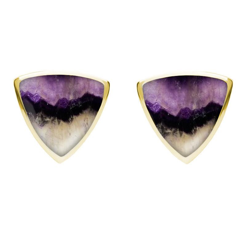 9ct Yellow Gold Blue John Large Curved Triangle Stud Earrings - Yellow Gold