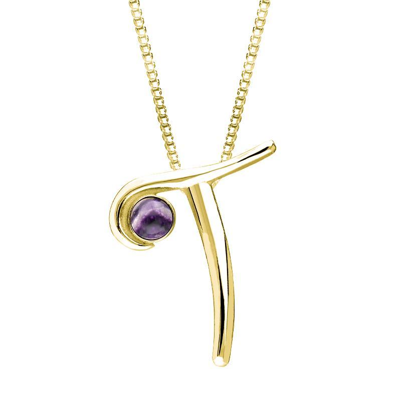 9ct Yellow Gold Blue John Love Letters Initial T Necklace - Yellow Gold