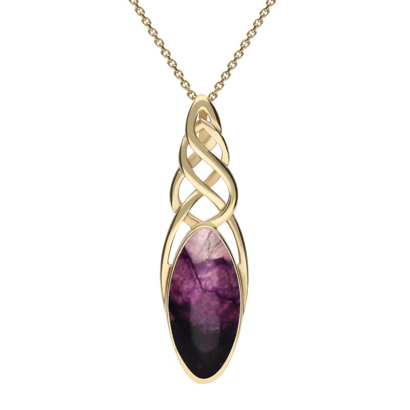 9ct Yellow Gold Blue John Long Marquise Celtic Necklace - Option1 Value Yellow Gold