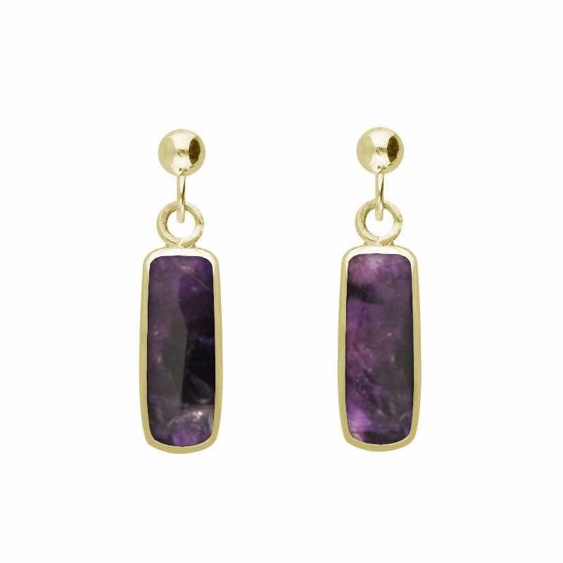 9ct Yellow Gold Blue John Oblong Drop Earrings - Yellow Gold