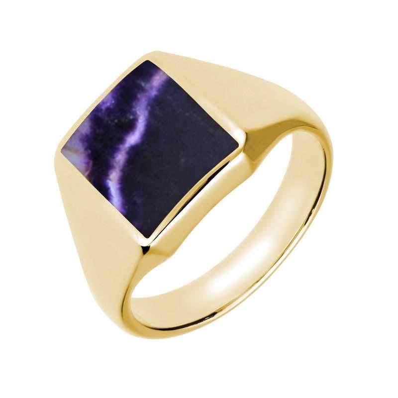 9ct Yellow Gold Blue John Oblong Signet Ring - Yellow Gold