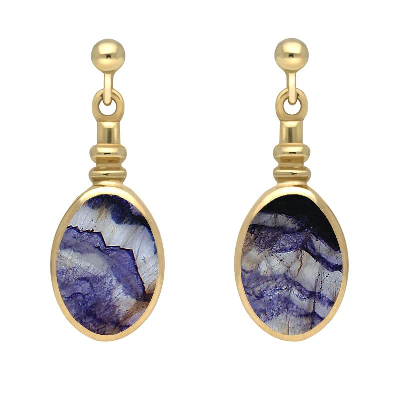 9ct Yellow Gold Blue John Oval Bottletop Drop Earrings - Yellow Gold