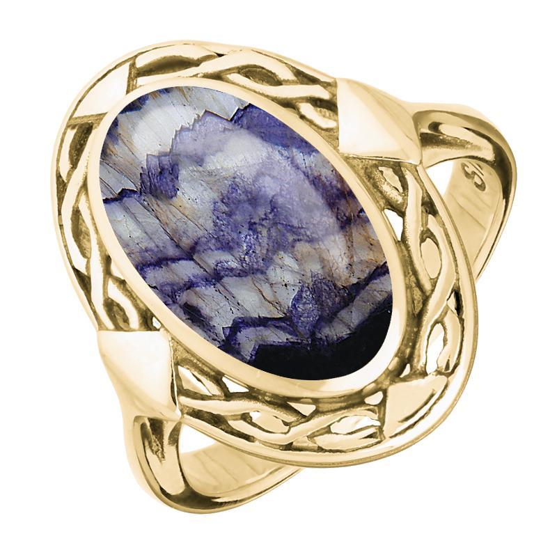 9ct Yellow Gold Blue John Oval Celtic Ring - Yellow Gold