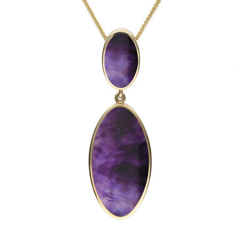 9ct Yellow Gold Blue John Oval Drop Necklace - Yellow Gold