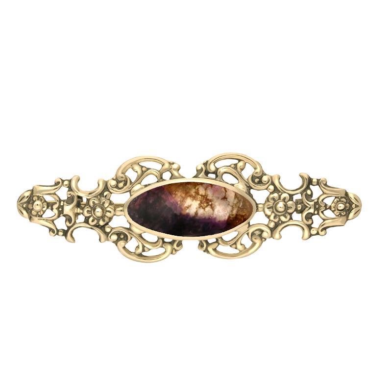 9ct Yellow Gold Blue John Oval Fancy Brooch - Yellow Gold