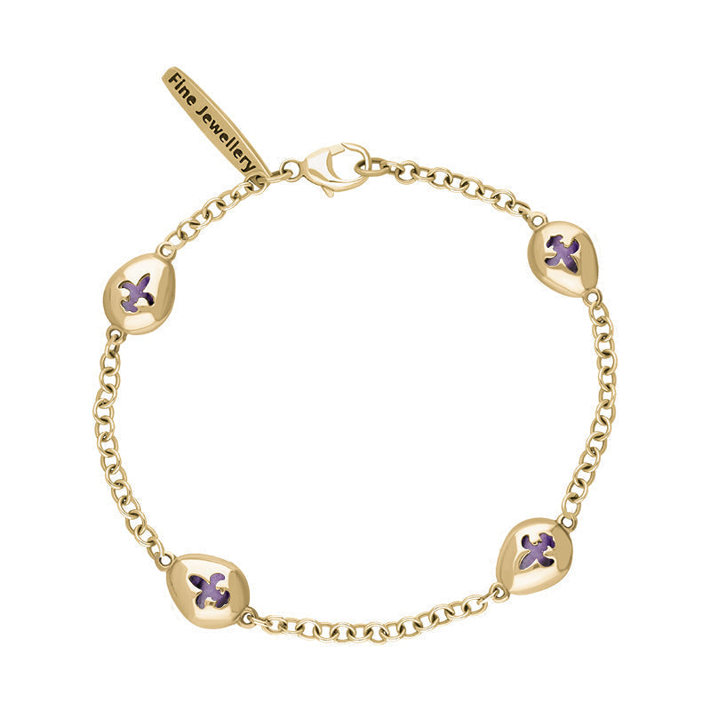 9ct Yellow Gold Blue John Oval Fleur De Lis Detail Four Stone Bracelet - Yellow Gold