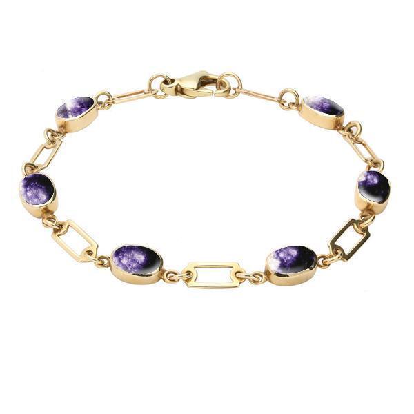 9ct Yellow Gold Blue John Oval Linked Bracelet - Yellow Gold