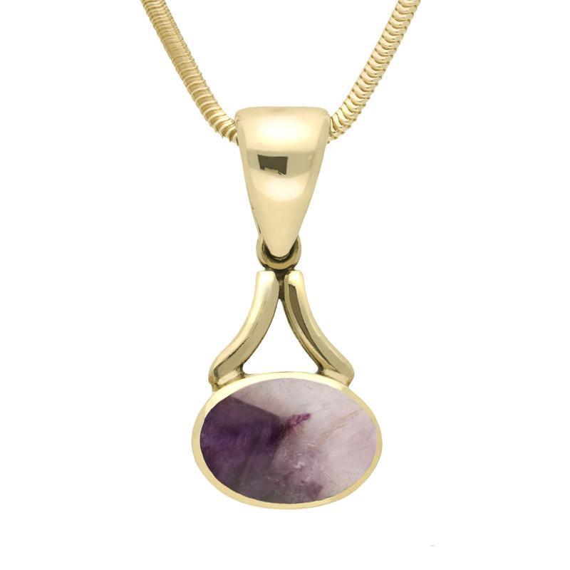 9ct Yellow Gold Blue John Oval Long Drop Necklace - gold