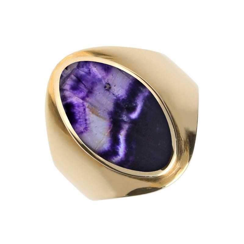 9ct Yellow Gold Blue John Oval Ring - Yellow Gold