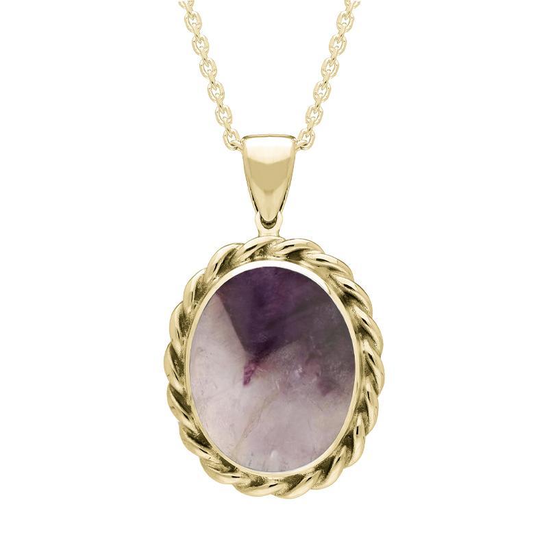 9ct Yellow Gold Blue John Oval Rope Edge Necklace - Option1 Value Silver