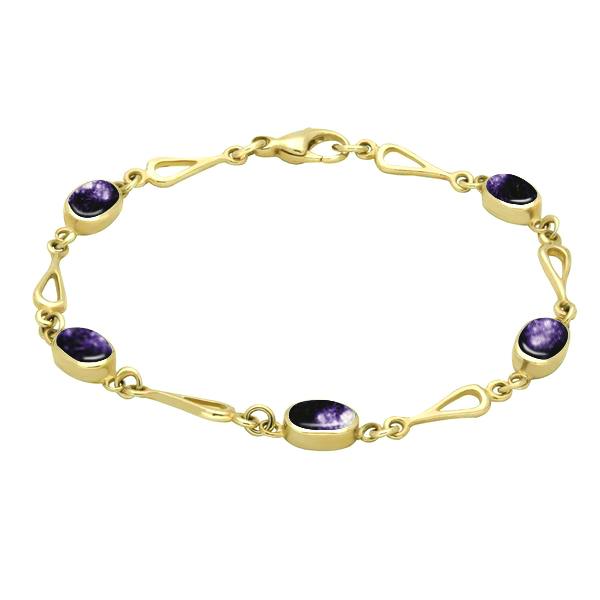 Yellow Gold Blue John Oval Spoon Link Bracelet - 18ct