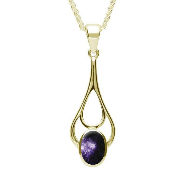 9ct Yellow Gold Blue John Oval Spoon Necklace - Yellow Gold