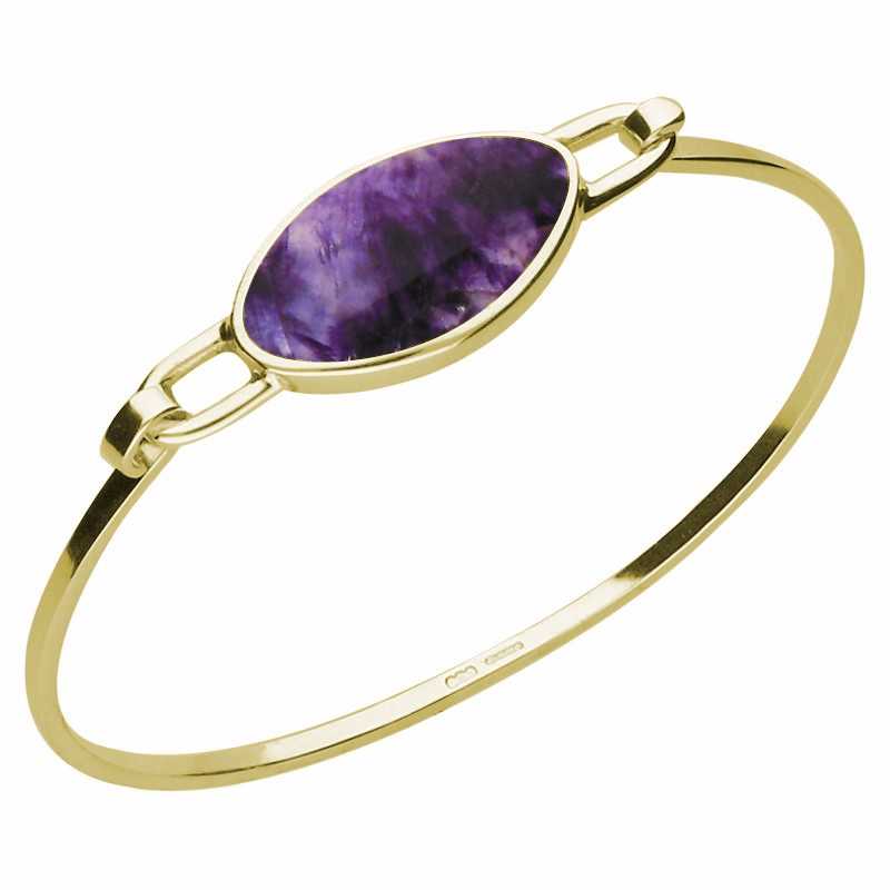 9ct Yellow Gold Blue John Oval Slim Bangle - Yellow Gold