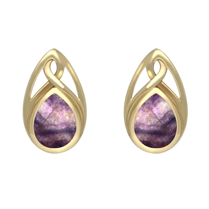 9ct Yellow Gold Blue John Pear Shaped Celtic Stud Earrings - Yellow Gold