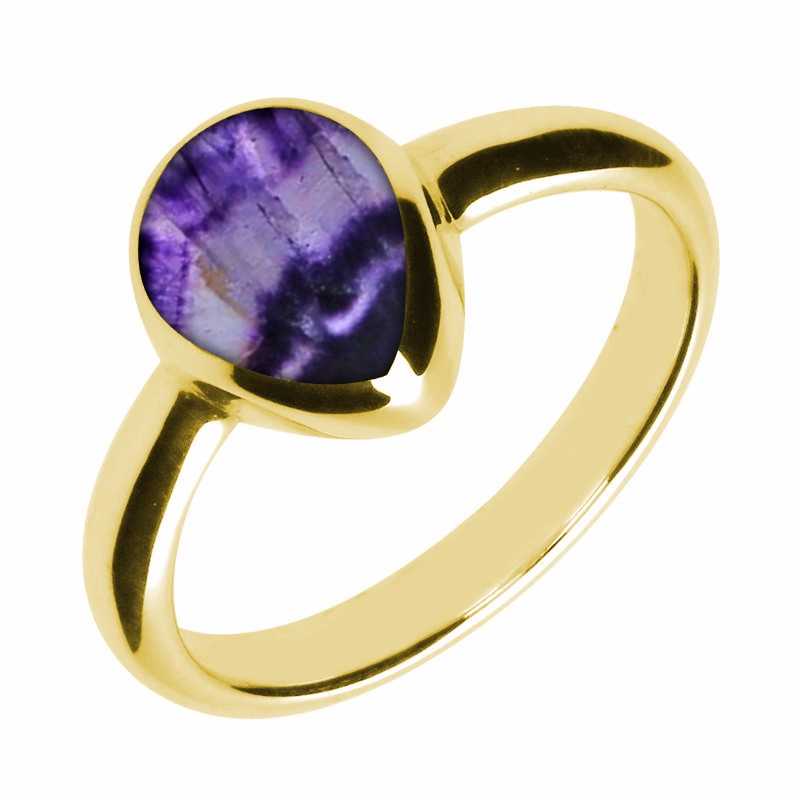 9ct Yellow Gold Blue John Pear Shaped Ring - Yellow Gold
