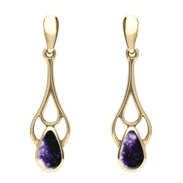9ct Yellow Gold Blue John Pear Spoon Earrings - Yellow Gold