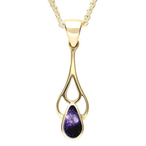 9ct Yellow Gold Blue John Pear Spoon Necklace
