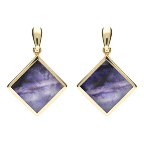 9ct Yellow Gold Blue John Rhombus Drop Earrings - Yellow Gold