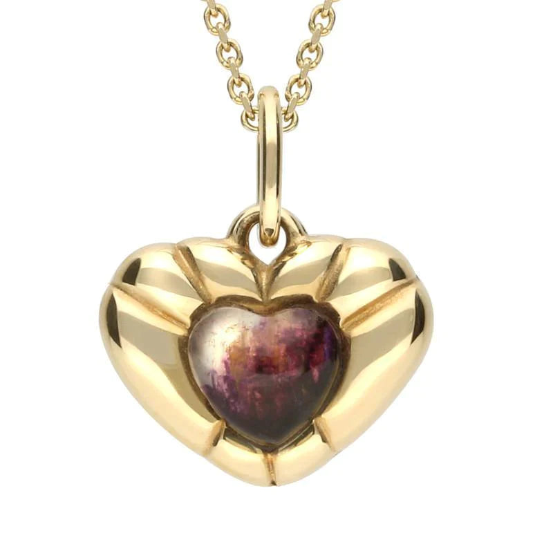 9ct Yellow Gold Blue John Ridged Heart Necklace - Yellow Gold