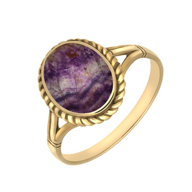 9ct Yellow Gold Blue John Rope Edge Ring - Yellow Gold