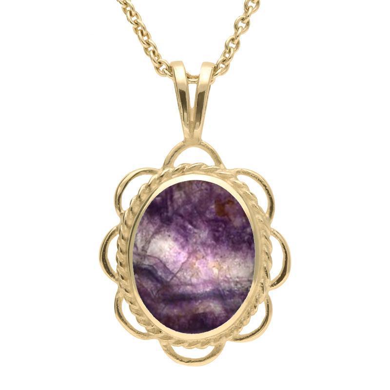 9ct Yellow Gold Blue John Rope Edged Oval Frill Necklace - Yellow Gold