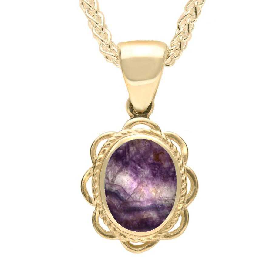 9ct Yellow Gold Blue John Rope Oval Frill Necklace - Yellow Gold