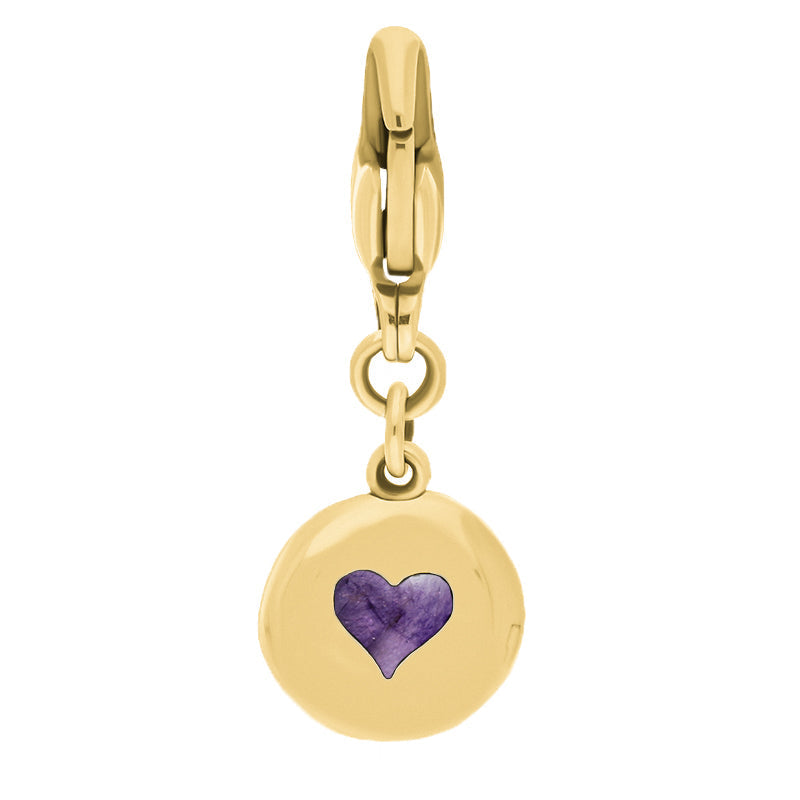 9ct Yellow Gold Blue John Round Shaped Heart Clip Charm - Option1 Value Yellow Gold